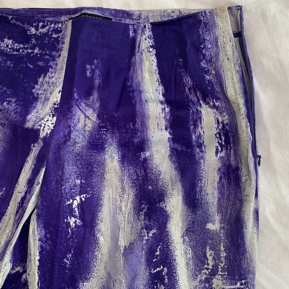 Elie Tahari cotton cigarette pants with printed purple paint pattern size 8
